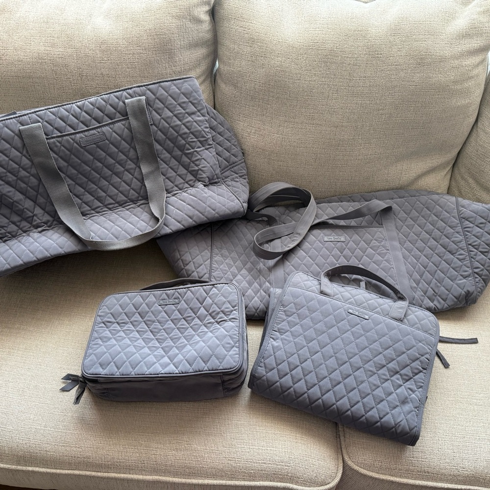 Vera Bradley Gray Quilted Travel Bag Set